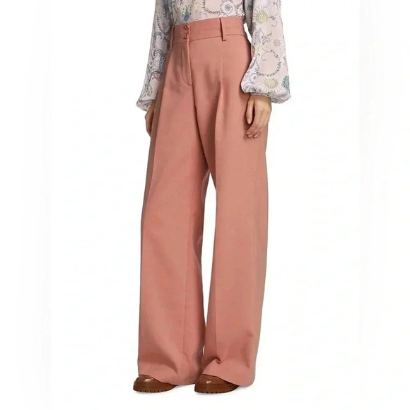 See by Chloe Women's Muted Clay Cotton Wide Leg Pleated Trouser Pant Size 12 NWT - Picture 11 of 11